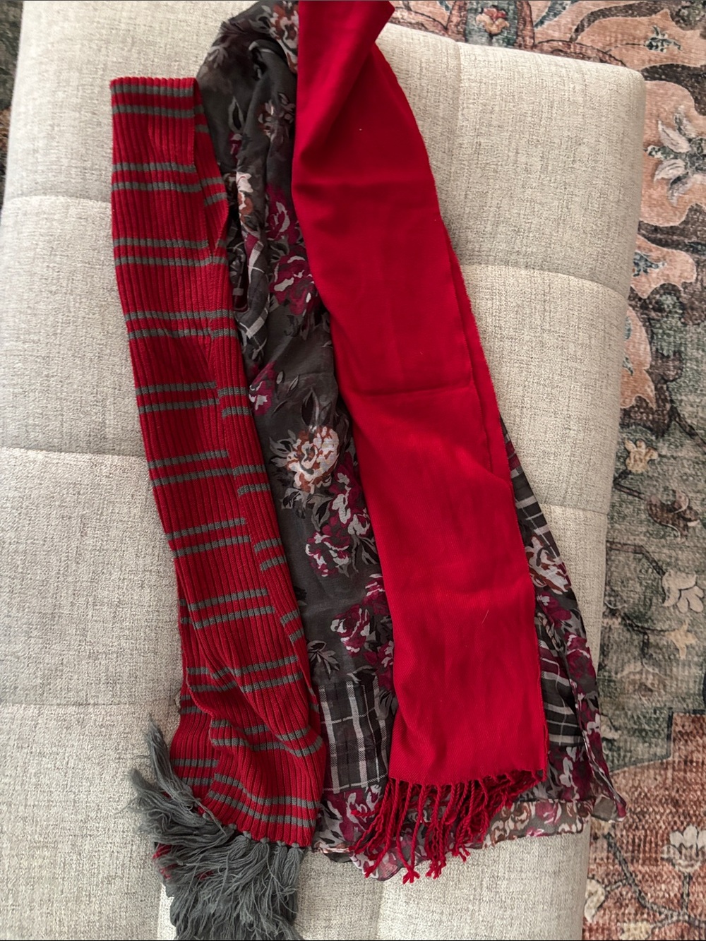 Red Women's Fashion Scarves - Layered Knit and Solid Styles